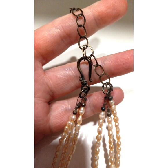 3 Strand Necklace Amber/Brown Beads Seed Pearl Look Adjustable Length Handmade - Picture 6 of 6